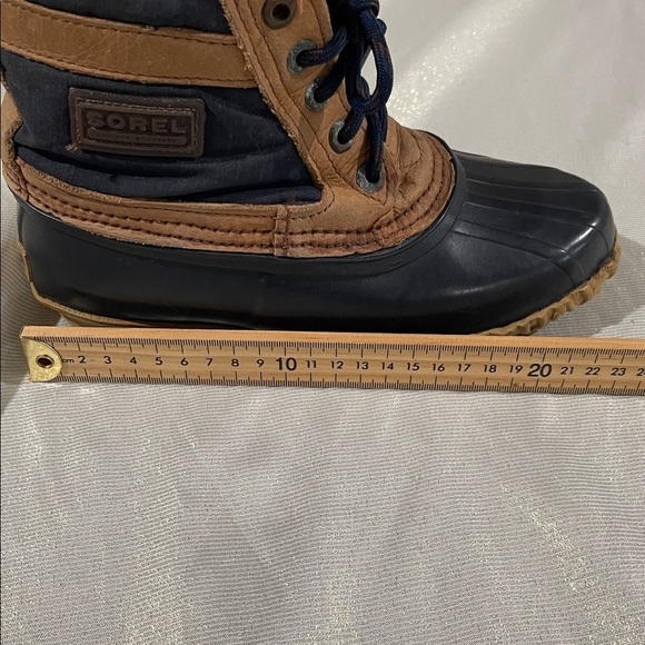 SOREL VINTAGE Duck Boots Navy Brown Leather Lined Ankle Lace Up Gorpcore Size 6 - Picture 12 of 14